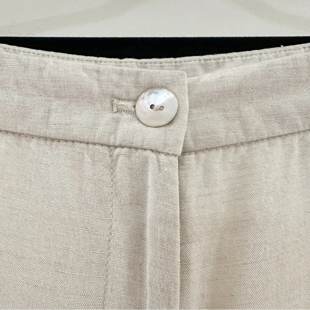 H&M Linen Blend Wide Leg Pants High Waisted Neutral Cream Tan sz 2